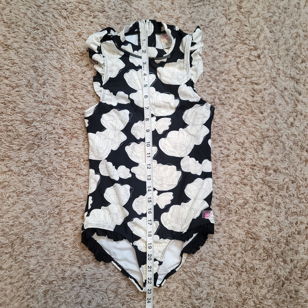 RuffleButts Swimsuit Girls 12 Black White Floral Ruffle One Piece Rash Guard - Picture 5 of 7